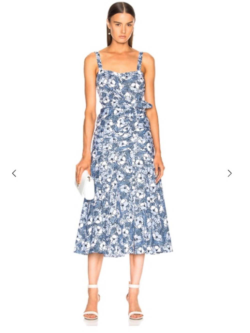 VERONICA BEARD MARENA GATHERED PRINTED FLORAL COTTON POPLIN MIDI DRESS